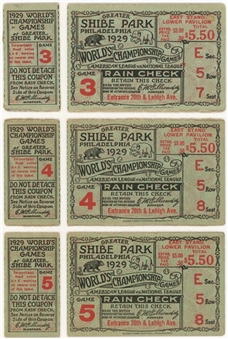 Lot of (3) 1929 World Series Tickets Games 3,4,& 5 